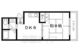 京都市営烏丸線 北大路駅 徒歩20分の賃貸マンション 2階1DKの間取り