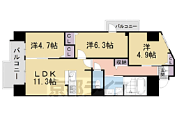 ＴＨＥ　ＲＥＳＩＤＥＮＣＥ　北白川 1階3LDKの間取り