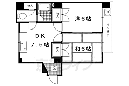 京福電気鉄道北野線 北野白梅町駅 徒歩10分の賃貸マンション 3階2DKの間取り