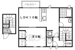 京都市営烏丸線 鞍馬口駅 徒歩18分の賃貸アパート 2階1LDKの間取り