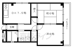 京都市営烏丸線 北山駅 徒歩24分の賃貸マンション 2階2DKの間取り