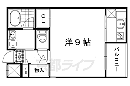 京都市営烏丸線 北大路駅 徒歩10分の賃貸マンション 2階1Kの間取り