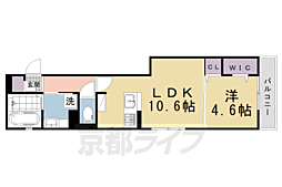 京都市営烏丸線 北大路駅 徒歩5分の賃貸アパート 2階1LDKの間取り