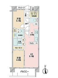 アルファスマート東大宮 2LDKの間取図画像
