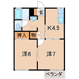 メゾンハーモニーA 2Kの間取図画像