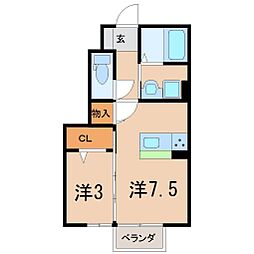 アクシィブ2 1DKの間取図画像
