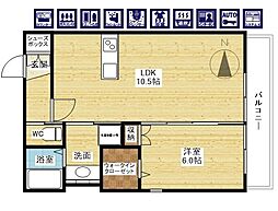 グランロワ 2階1LDKの間取り