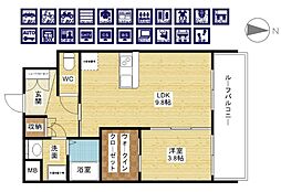 Luxe服部天神 1LDKの間取図画像