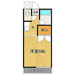 宮本ハイツ 2階1Kの間取り