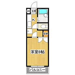 ルミナス天久保 2階1Kの間取り