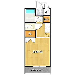 ルーブルマンション 4階1Kの間取り