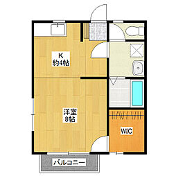 緑風荘 1Kの間取図画像