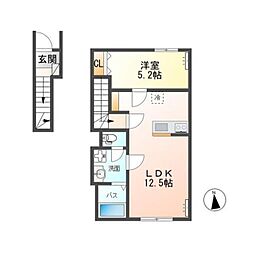 つくば市大曽根新築アパート 1LDKの間取図画像