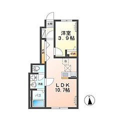 つくば市大曽根新築アパート 1LDKの間取図画像