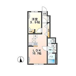 つくば市大曽根新築アパート 1LDKの間取図画像