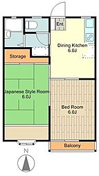 グリーンハイム高尾 2階2DKの間取り