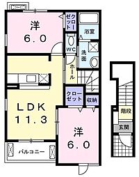 プロムナードII 2階2LDKの間取り