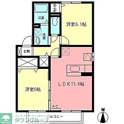 相原ヒルズ　つつじ 1階2LDKの間取り