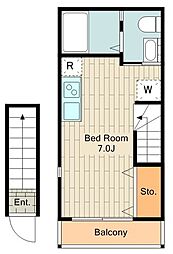 キャスティア京王八王子 2階ワンルームの間取り