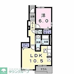 フラン・フィオーレＢ 1階1LDKの間取り