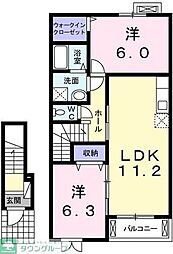 グリシーヌ 2階2LDKの間取り