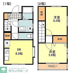 ビューパークII 1階2DKの間取り
