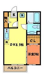 リバーサイドＡ 1階1LDKの間取り