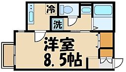カレッジスクエア多摩アネックス 2階1Kの間取り