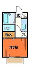 パルコートＳ 2階1Kの間取り