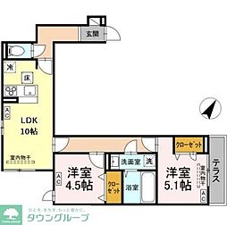 D-ROOM散田町 1階2LDKの間取り