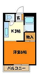 クラッセ高尾 2階1Kの間取り