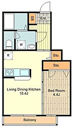 シャンボール 2階1LDKの間取り
