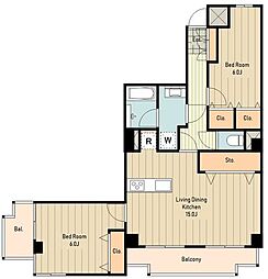 ハーヴェストマンション 2階2LDKの間取り