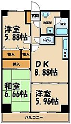大久保ビル 6階3LDKの間取り