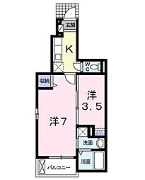 エスポワール朝日 1階1SKの間取り