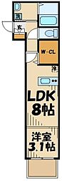 オーブＦＣ堀之内 2階1LKの間取り