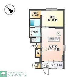 オーク　テラス 1階1LDKの間取り