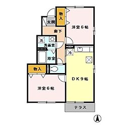 エスポワールみなみ野B 1階2DKの間取り