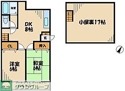 メジロハウス 2階2DKの間取り