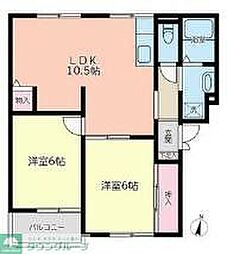 リバーサイドふじ 3階2LDKの間取り