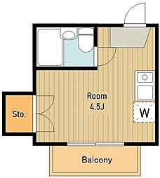 クオリアビル 3階ワンルームの間取り