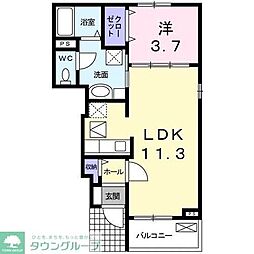 シンフォニーＮＡＫＡＮＯI 1階1LDKの間取り