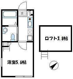 オークウッド多摩境 2階1Kの間取り