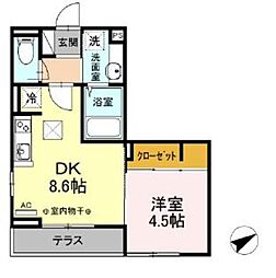 ボヌール 1DKの間取図画像