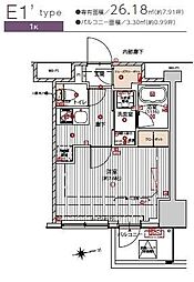プレシャスハーモニー八王子 1Kの間取図画像