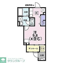 ハイツ杉本B ワンルームの間取図画像