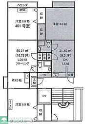 東京セントラル荻窪 501 5階2LDKの間取り
