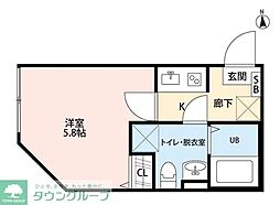 サザンジュエル 3階1Kの間取り