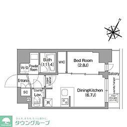 コンフォリア・リヴ新中野ＳＯＵＴＨ 6階1DKの間取り