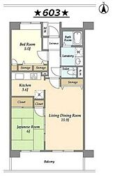 ＵＵＲコート白鷺 6階2LDKの間取り